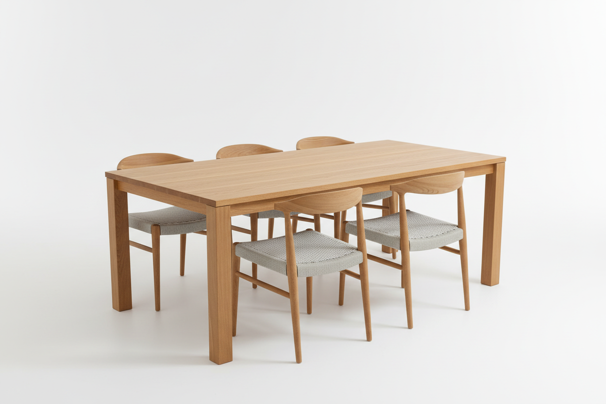 Oak Wooden Dining Table with six chairs