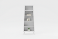 Tall white wooden bookshelf with five shelves
